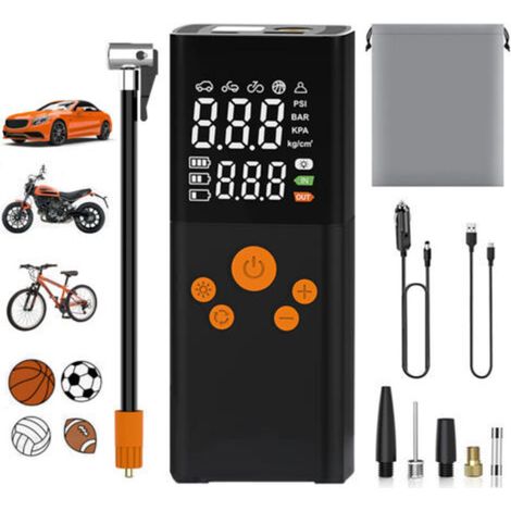 Compresseur d'air portable, gonfleur de pneu de voiture sans fil 6000 mAh, compresseur de voiture portable 150 psi avec écran LCD numérique, pompe à air rechargeable pour voitures, vélos, motos, scoot (1/5)