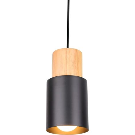 Pendant Light Shade Wood Aluminium Shade E27 Vintage Industrial Adjustable Light Fixture for Dining Room Bar Bedroom Black (1/5)