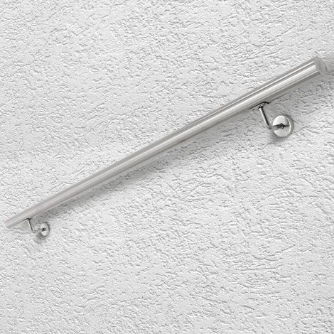 ECD Germany Pasamanos de acero inoxidable 160 cm Redondo Ø42mm V2A Baranda con Accesorios de Montaje Soporte en Pared Barandilla interior/exterior Barra de Agarre Apoyo Subida Escaleras Pasillo (1/5)
