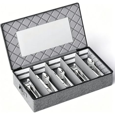 Aufbewahrungsbox mit Fächern für Besteck Staubdichter Deckel Für Messer Gabeln Stäbchen Küche (1/5)