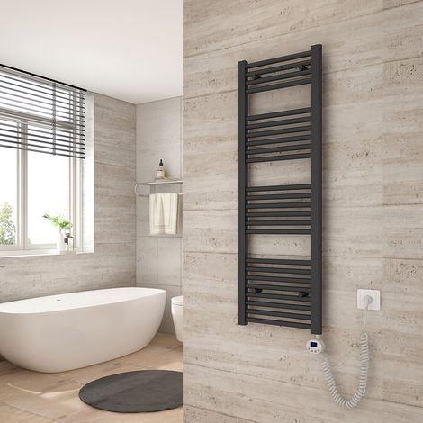 Heilmetz Badheizkörper Elektrisch Handtuchwärmer mit Digitalem Thermostat mit Timer-Funktion Gerade Handtuchtrockner 120x40cm Anthrazit 500W (1/5)