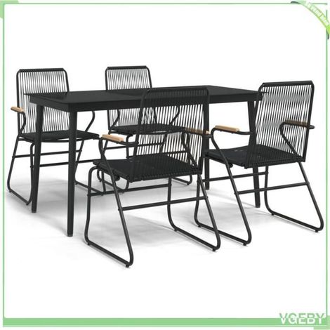 Ensemble à manger de jardin - FAFEICY - 3099217 - Rotin PVC noir - Table verre 140x70 cm - 4 places, cadre acier (1/5)