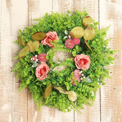 Guirlande En Forme De Coeur - Guirlande Artificielle En Plastique Vert Avec Roses Et Marguerites - Pour Porte Fenêtre Mur Intérieur Extérieur - 35 X 35 X 4 Cm - 1 Pièce (1/5)