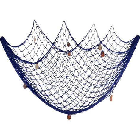 Filet de pêche 200 cm x 150 cm avec coquillages décorations de fête sur le thème de la plage maison salon chambre décoration murale de style méditerranéen (bleu)