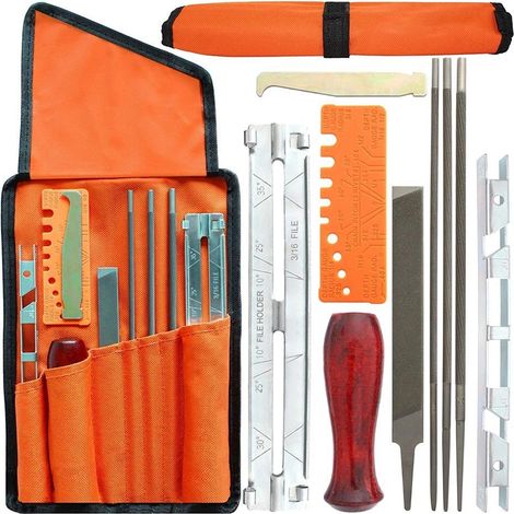 Kit Affutage Chaîne Tronçonneuse - Lime Ronde 4 0 mm 4 8 mm 5 5 mm - Guide Affûtage Pince Jauge Profondeur - Pour Entretien Manuel - 10 Pièces
