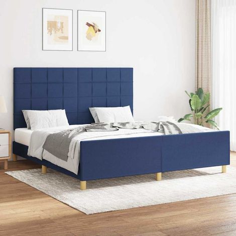 Cadre de lit sans matelas bleu 160x200 cm tissu (1/5)
