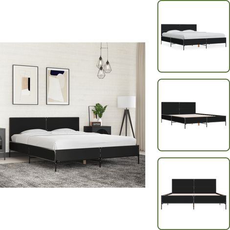 The Living Store Bettgestell Schwarz 160x200 cm Holzwerkstoff und Metall - Bettes Gestell - Doppelbett - Holzrahmen - Massivholzbette - Schwarzes Bett (1/5)