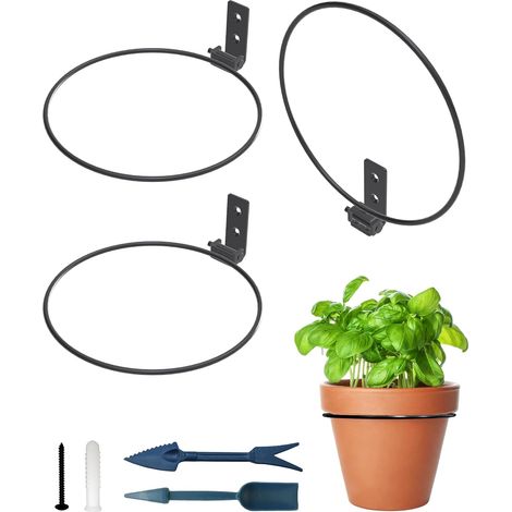 Lot de 3 anneaux de support mural pliables pour pot de fleurs, crochets en métal robuste pour plantes rondes, intérieur/extérieur, 20 cm (1/5)