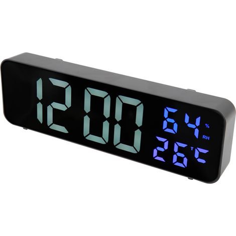 Réveil miroir LED de 9,1 pouces, réveil numérique multifonctionnel avec affichage de la date et de l'humidité, adapté aux chambres, salons et bureaux. (1/5)