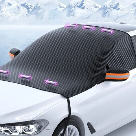 Dicke, mittelhohe magnetische Auto-Sonnenblende, Schutz vor Frost, Schnee und Staub, mit 6 Magneten, aus Oxford-Gewebe für Windschutzscheibe und Seitenscheiben, winddichten Gurten und orangefarbenen R