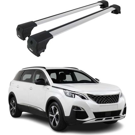 OMAC Aluminium Dachträger Querträger für Peugeot 5008 II 2017-2024 – City Crash – ISO/PAS 11154:2006 – Abschließbar – Max. 75 kg – 2 Stangen Silber (1/5)