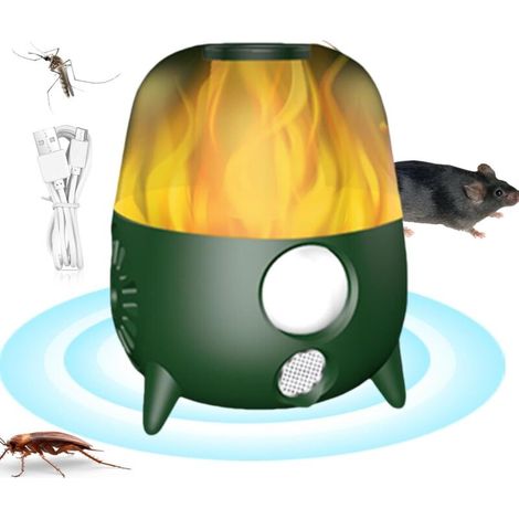 Nuevo repelente ultrasónico inteligente de alta frecuencia: alarma sonora simulada y efecto de llama LED para repeler roedores/animales (hogar/jardín/negocio) -Crezuo