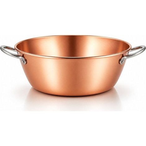 Bacinella per confettura LE PRATIQUE in rame pieno da 9 L Ø 38 cm spessore 12/10 con maniglie in acciaio inox (1/4)