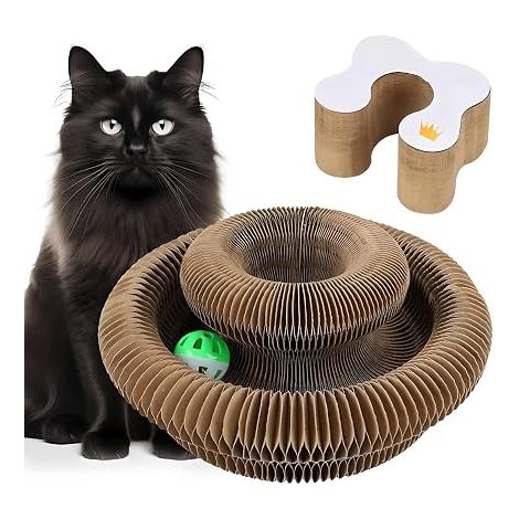 Griffer Chat – Plaque Grelot, Maison Carton Pliable, Griffoir, Design Compact, Pour Chats (1/5)