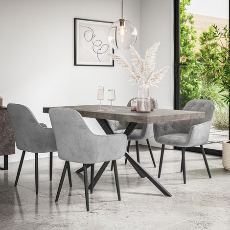 Donni Dining Table And Chairs -  Grey Table Top w Black Legs + Anika Velvet Dining Chair Set Of 4 (Grey) (1/5)
