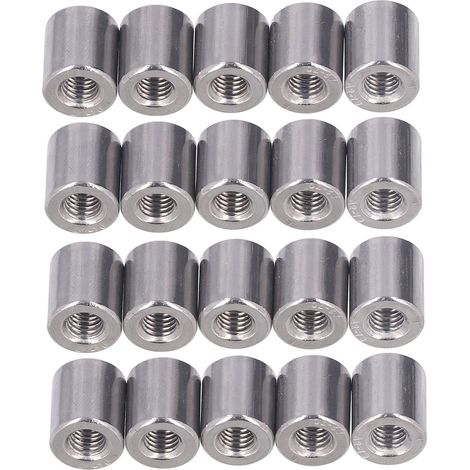 20 pièces douilles de liaison cylindriques en acier inox 304 M6 filetage femelle écrous connecteurs ronds (1/5)