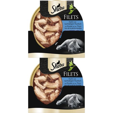 Sheba Filetti – Finissimo cibo umido per gatti nella ciotola – pollo con tonno sostenibile – 16 x 60 g