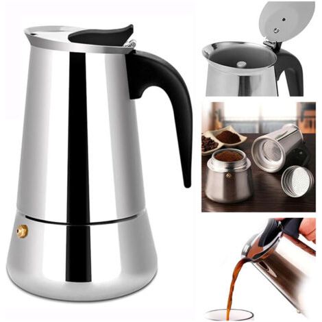 Caffettiera italiana, disponibile nelle capacità da 6, 9 e 12 tazze, caraffa moka in acciaio inox, adatta a tutti i piani cottura - 600 ml - 12 tazze