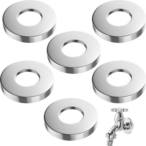 Set of 6 Stainless Steel Shower Hose Finishing Rosettes and Mixer Taps, Decorative Round Pipe Covers, Finishing Lids for Faucets, Bathroom and Sanitary Equipment (1/5)