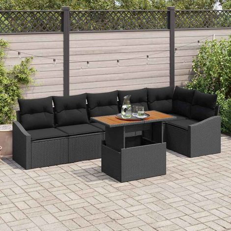 Garten Essgruppe mit Kissen 7 pcs Schwarz und Braun