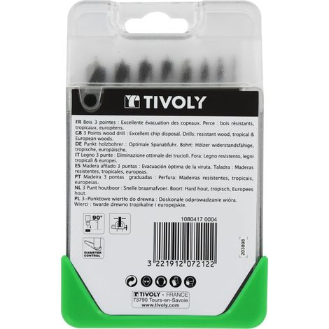 Tivoly • Confezione da 8 punte per legno a 3 punte Ø da 2 a 10 mm