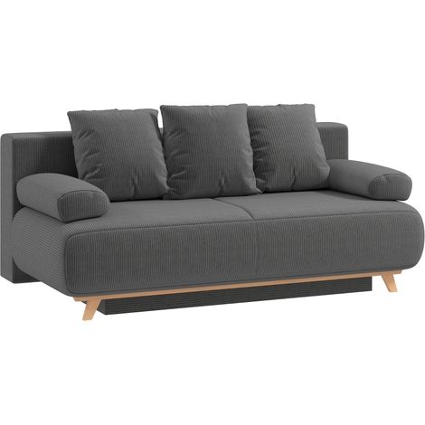 Sofá Cama 3 Plazas con Función Cama, Almacenaje Oculto, 3 Cojines de Respaldo y 2 Cojines de Brazo, Madera, Gris (1/5)