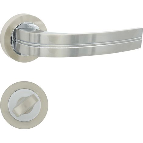 DOMINO Poignée de porte DEKAN-R M6/M9 WC Poignée avec rosace WC Chrome/nickel brillant (1/5)