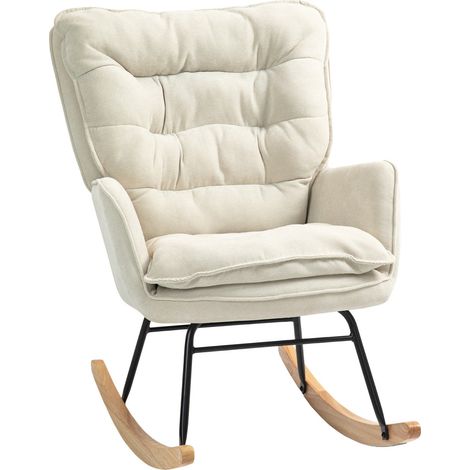 Schaukelstuhl Schwingsessel Armlehnsessel, Stillsessel mit Chenilleoptik, Schaukelsessel bis 120 kg Belastbarkeit für Schlafzimmer, Wohnzimmer, Beige