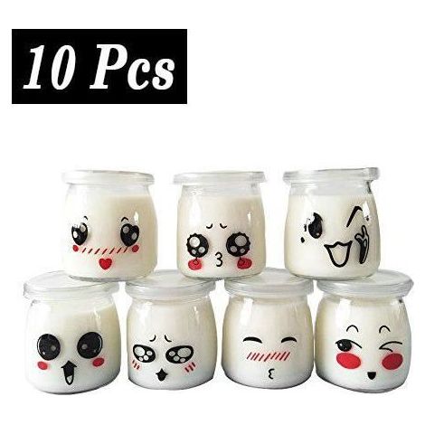 Pot Yaourt Bocal Crème Pot Dessert en Verre avec Décor émoticône Couvercles - 10 Pot 100ml (1/4)