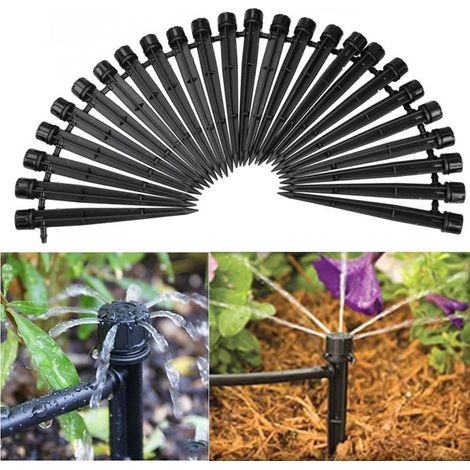 QAZQA 50 pcs 360 degrés Irrigation Goutte à Goutte Kits Arrosage Micro Arroseur, 13cm Noir réglable Goutte à Goutte émetteurs Micro Flow System Self Plant Jardin arrosage Kits d'arrosage