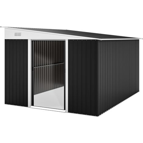 Abri de jardin avec porte coulissante, acier, 345 x 280,5 x 169-201 cm, noir