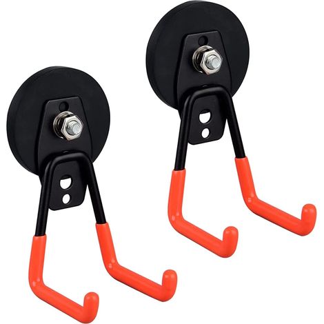 Crochets magnétiques de garage, lot de 2 crochets magnétiques utilitaires de stockage avec revêtement antidérapant pour suspension intérieure et extérieure… (Orange) (1/5)
