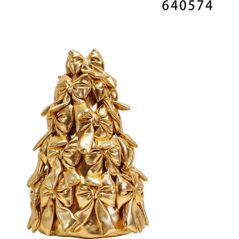 TRADE SHOP - Albero Di Natale Di Fiocchi Da 22cm Con Fiocco Dorato Addobbo Decorazione Natalizia Feste - Oro (1/2)