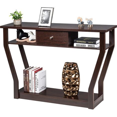 COSTWAY Konsolentisch mit Schublade und Regal, Flurtisch aus Holz, Beistelltisch fuer Eingang, Wohnzimmer Schlafzimmer braun (1/5)