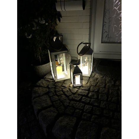 3er Laternen Set Metall weiß 25/40/51cm + Kerzen + Lichterketten-MMC8133WINDA+3xLK110W+MYW52745-46-47 (1/4)