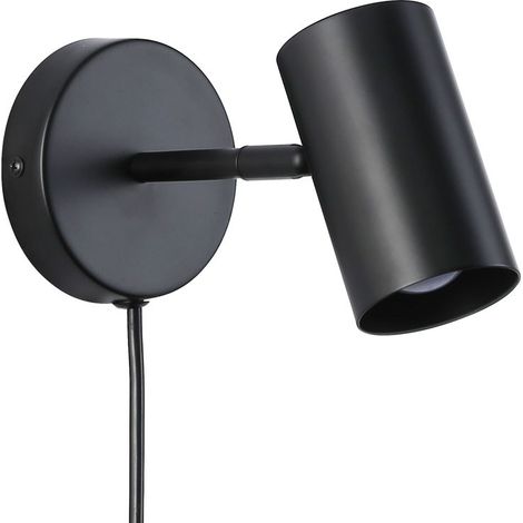 Aplique De Pared Interior Orientable "Ben" Con Cable Y Enchufe - - Negro