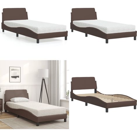 Bett mit Matratze Braun 90x200 cm Kunstleder - Schlafzimmer Möbel - Doppelbett - Boxspringbetten - Betten Mit Matratze - Kunstleder Bett - Home & Living (1/5)