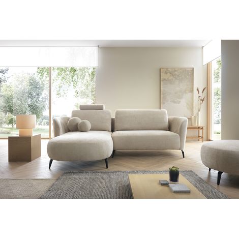 Emporius Canapé d'angle en tissu beige Kendra - 260 cm, gauche, canapé avec rangement (1/5)