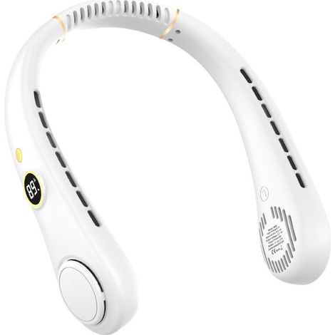 Ventilatore da collo senza pale - Bianco classico - 5 velocità - Ricaricabile tramite USB - Display a LED - Silenzioso e leggero (1/3)