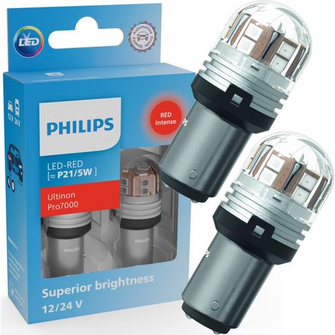 Ampoules PR21/5W LED Ultinon Pro7000 ROUGE 12V/24V - Philips 11499RU70X2 - Lot de 2 (1/5)