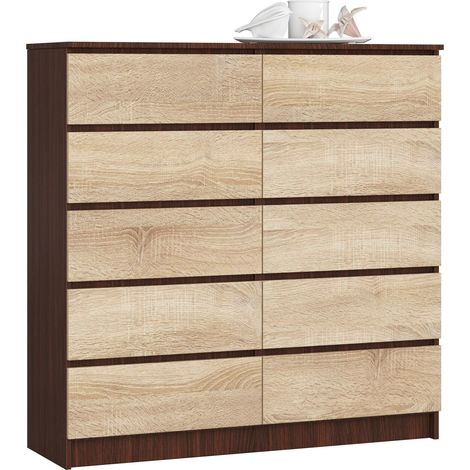 Commode AKORD K120 Wengé 120 cm 10 tiroirs façade Chêne Sonoma 120x40x121 cm (1/5)