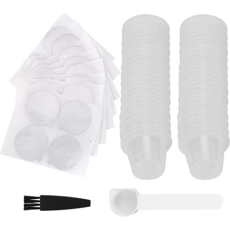 Écrin de 30 coques à café transparentes compatibles Nespresso + 30 opercules aluminium + cuillère brosse, kit filtre poudre pour machine espresso, accessoires cuisine jetables. (1/5)