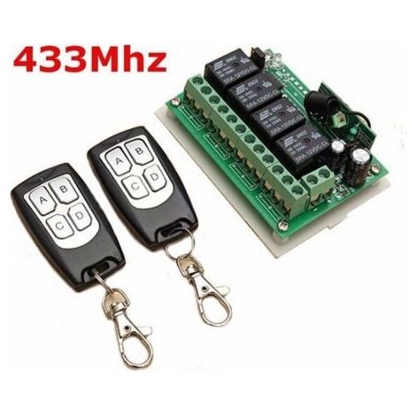 433MHZ Télécommande à Canaux sans Fil DC 12V 4CH Interrupteur à Relais RF Longue Distance 2 Émetteurs +1 Récepteur pour Porte de Garage/Portail Alarme
