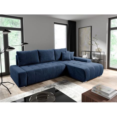Ecksofa Sofa mit Schlaffunktion VOGAR Stoff Poso Blau Ottomane Rechts (1/5)