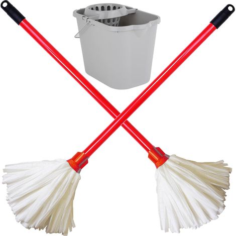 1 x Flock Strip Floor Mop Set Super Absorbent With Flock Head & Handle & 2.6L Gallon Bucket