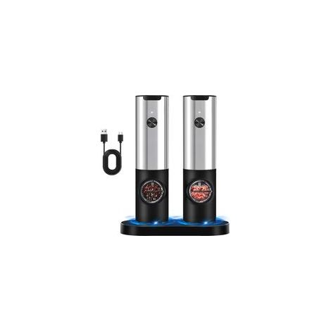 Moulin à poivre électrique – Rechargeable par USB – Mouture réglable – Avec lumière LED – Argent – ABS/Acier inoxydable (1/5)