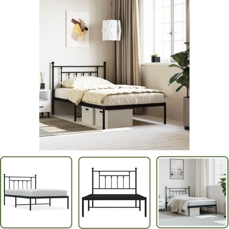 The Living Store Bettgestell mit Kopfteil Metall Schwarz 107x203 cm - Metallbettfundament - Doppelbett - Schwarzes Bettgestell - Boxspringrahmen - Bettrahmen Schwarz (1/5)