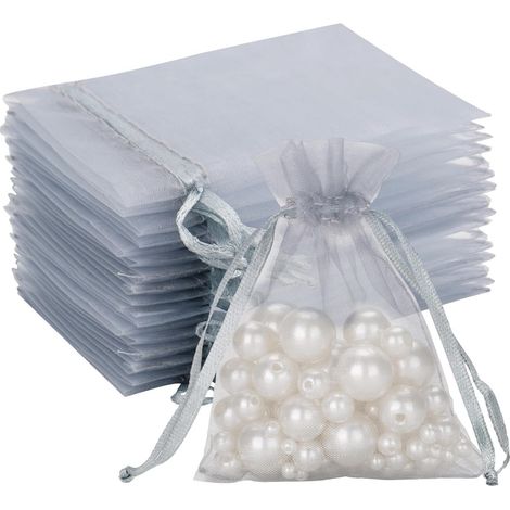 Lot de 100 sachets cadeaux en organza gris (10 x 15 cm), sachets à bijoux, sachets de lavande, adaptés aux cadeaux de bijoux, bonbons, mariages (1/5)