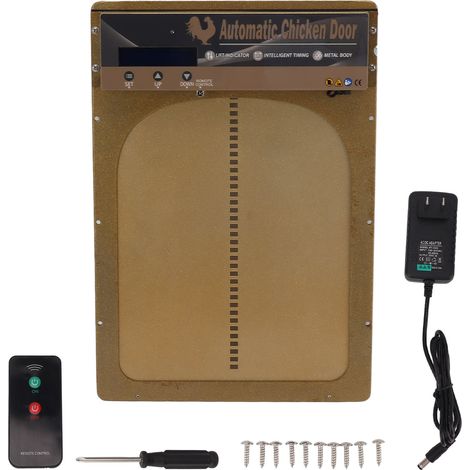 Poulailler automatique avec capteur lumineux, minuterie, télécommande, écran LED, batterie, ouvre-porte pour ferme, 100-240V, fiche américaine or. (1/5)