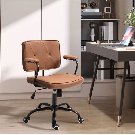 Buerostuhl gepolstert Braun mit Gasfeder, Wippfunktion und 360°-Rollen, 61 x 58 x 82-91 cm (1/5)
